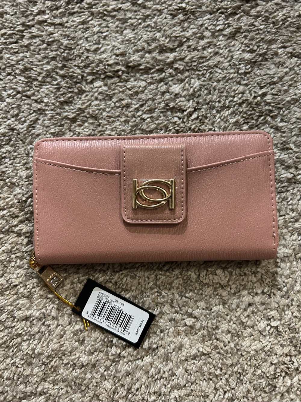 bebe Blush Pink Continental Wallet with Gold Logo